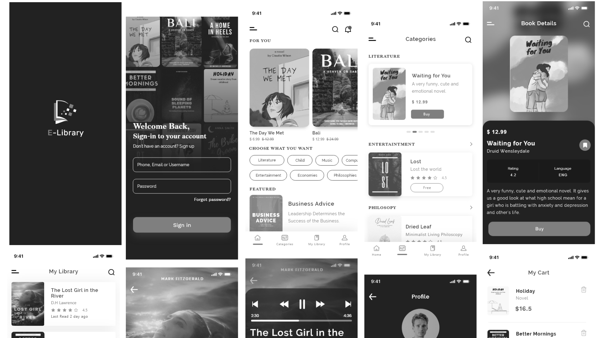 wireframe of e-library